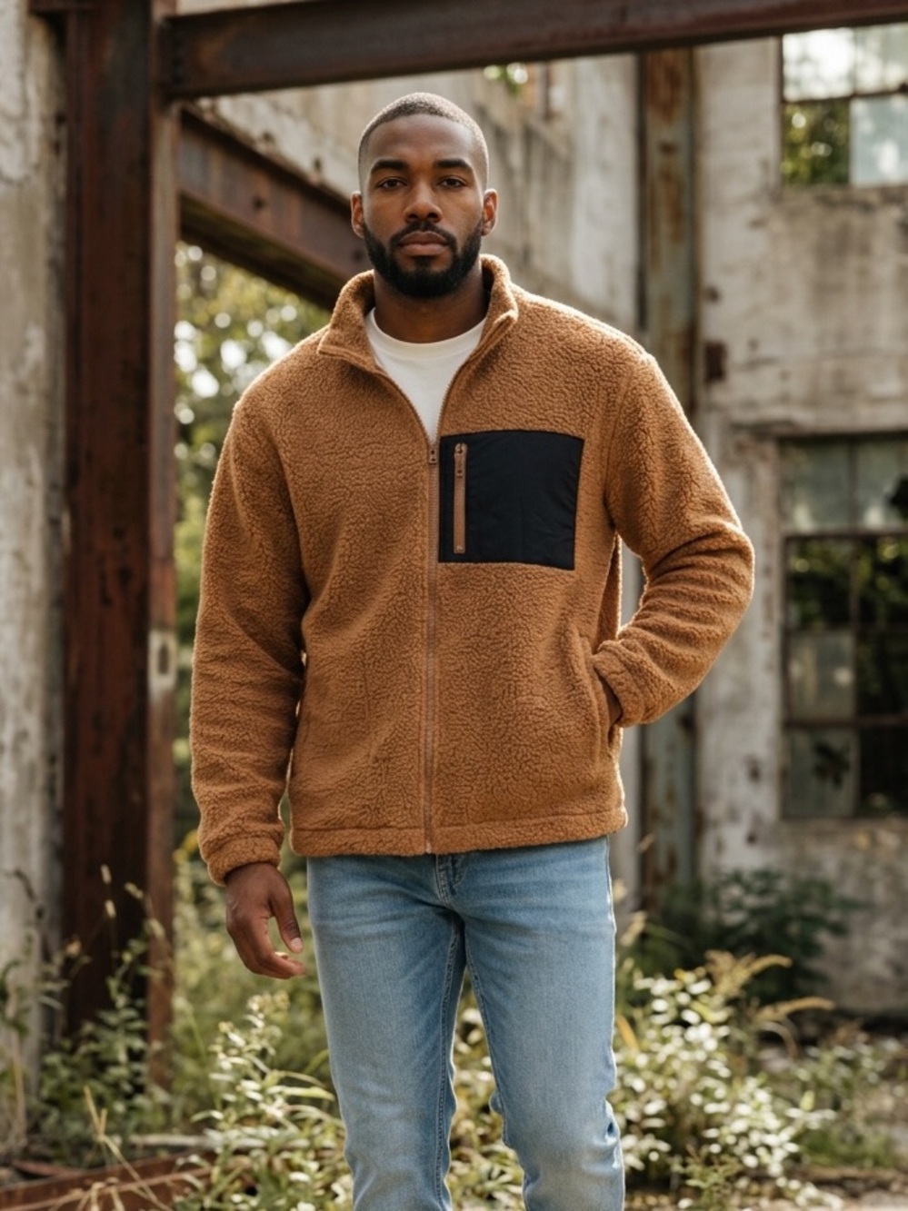 No Boundaries Men's Faux Sherling Trucker Jacket